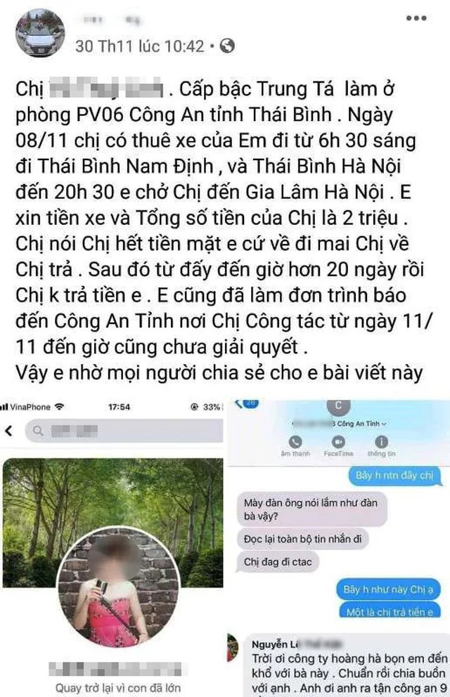 Làm rõ thông tin nữ trung tá công an bị tài xế tố “bùng” tiền xe - 1