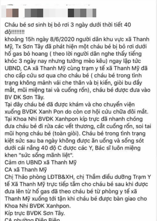 Hà Nội: Bé sơ sinh bị bỏ rơi 3 ngày giữa trời nắng 40 độ - 1