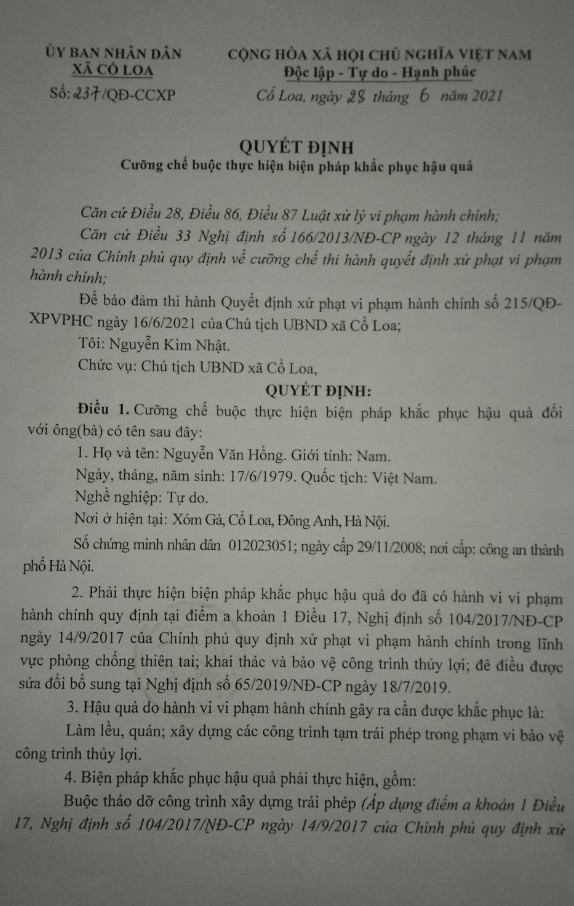 Đông Anh - Hà Nội: Chính quyền xã Cổ Loa có 