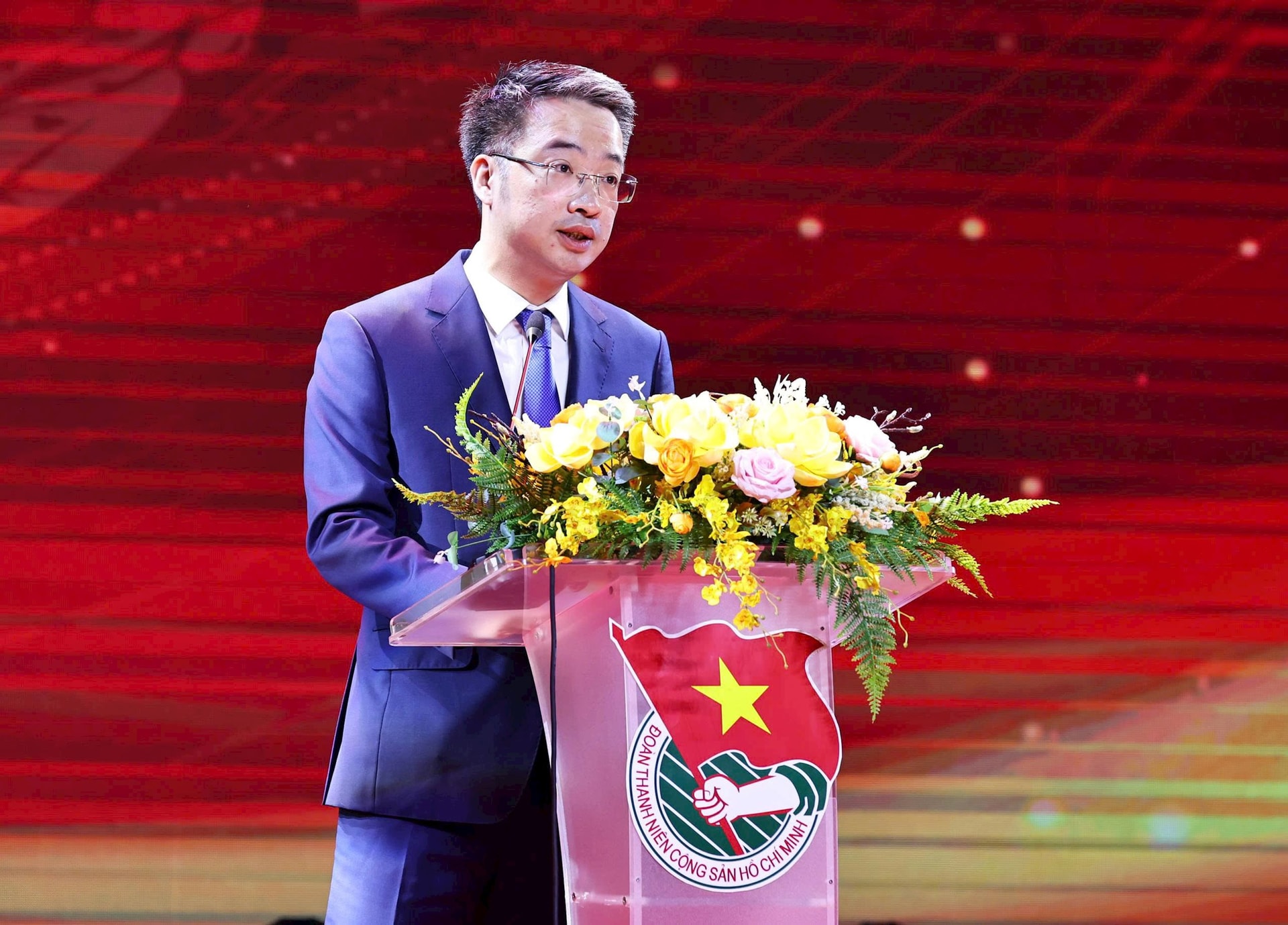 Bí thư Trung ương Đoàn, Chủ tịch Trung ương Hội Liên hiệp Thanh niên Việt Nam Nguyễn Tường Lâm phát biểu tại diễn đàn.