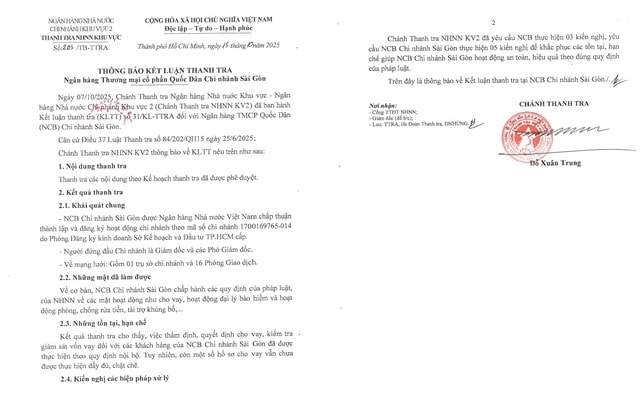 Kết luận thanh tra Ngân hàng TMCP Quốc Dân Chi nhánh Sài Gỏn- Ảnh 2. Kết luận thanh tra Ngân hàng TMCP Quốc Dân Chi nhánh Sài Gỏn- Ảnh 2.