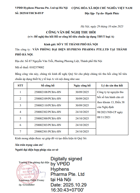 Hyphens Pharma tại Hà Nội thu hồi 7 số công bố sản phẩm- Ảnh 2. Hyphens Pharma tại Hà Nội thu hồi 7 số công bố sản phẩm- Ảnh 2.