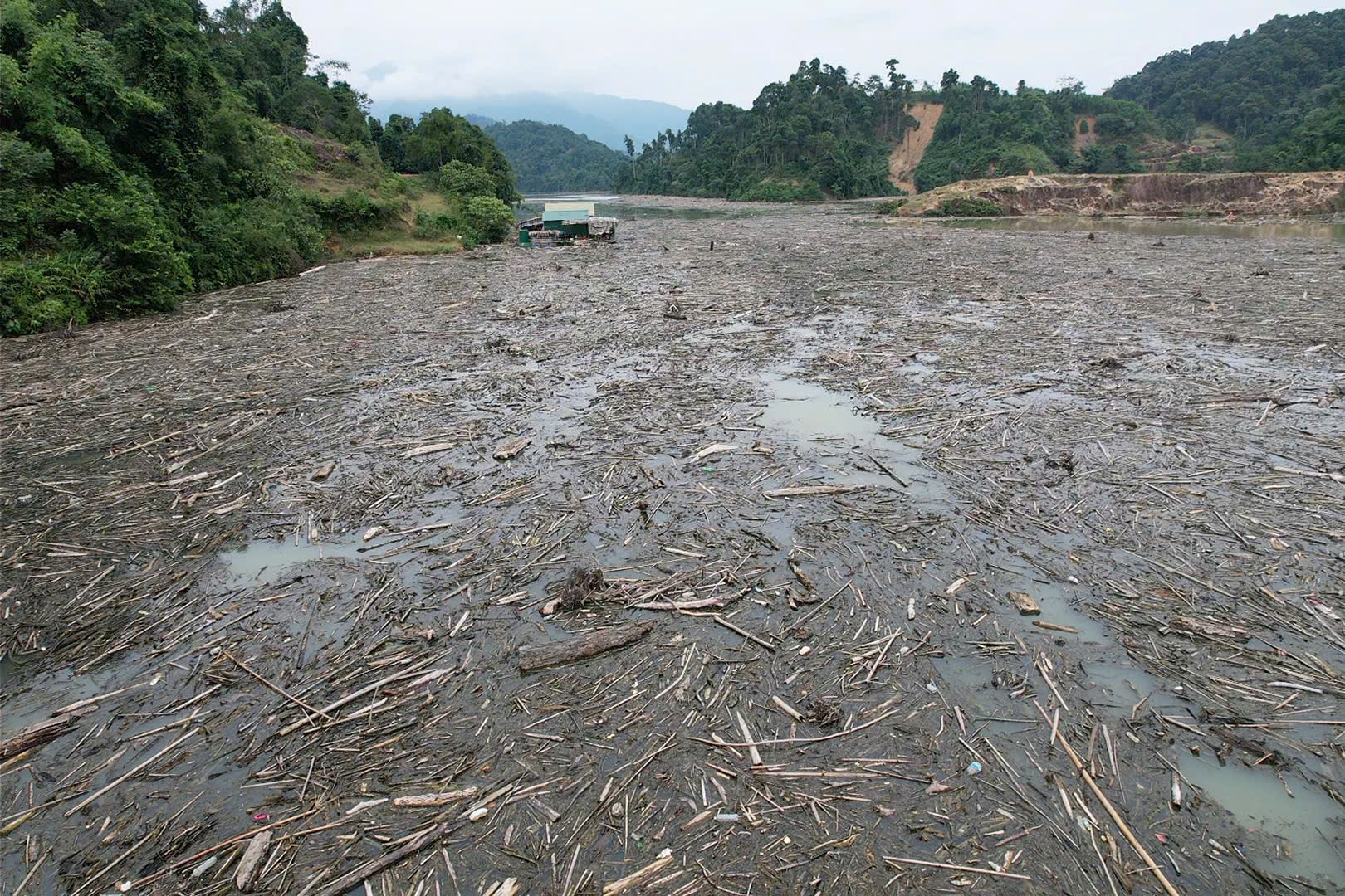 Nghệ An: Gỗ, rác phủ khắp mặt hồ thủy điện- Ảnh 1.