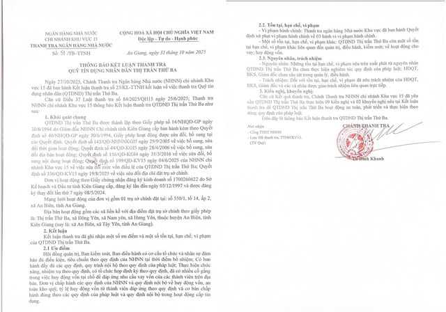 Thanh tra xử phạt Quỹ Tín dụng Nhân dân Thị trấn Thứ Ba - Ảnh 2.