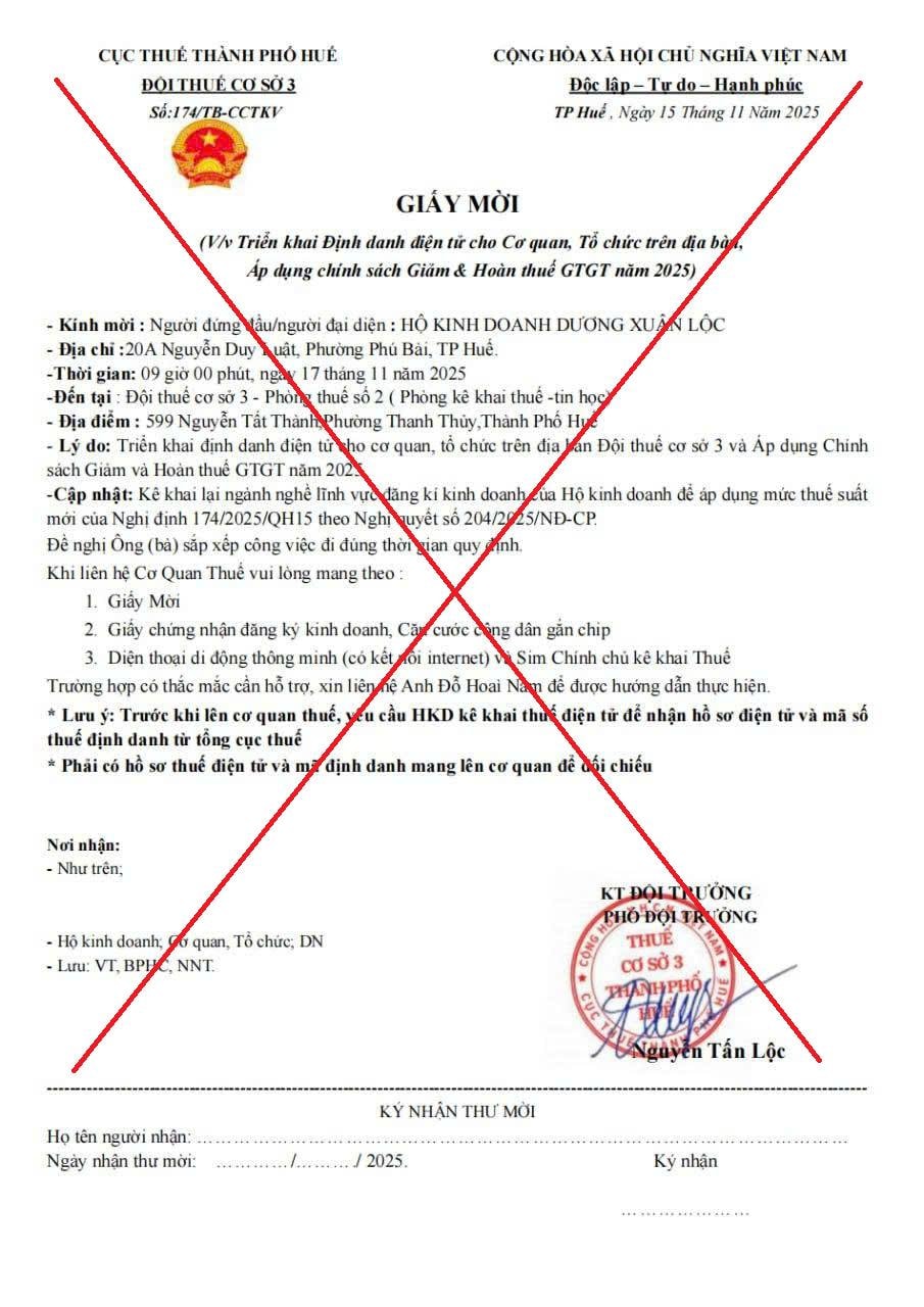 Cảnh báo thủ đoạn giả danh Thuế TP Huế để lừa đảo người nộp thuế- Ảnh 1.