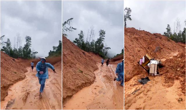 Thoát chết trong gang tấc khi quả đồi bất ngờ đổ ập xuống Quốc lộ 40B- Ảnh 1.