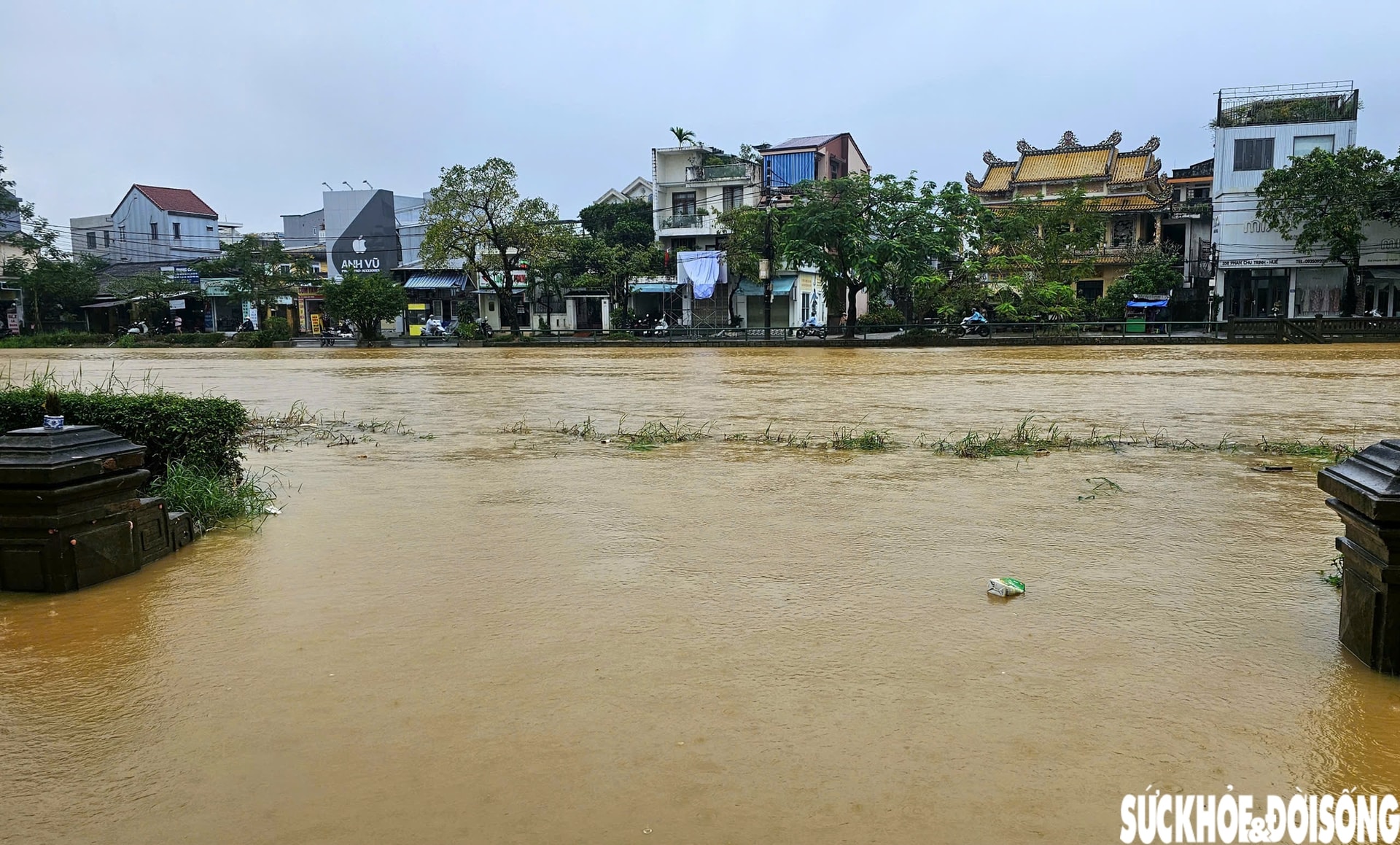 Huế lại ngập, người dân hối hả đưa ô tô, xe máy lên cao phòng lũ lần 4- Ảnh 1.