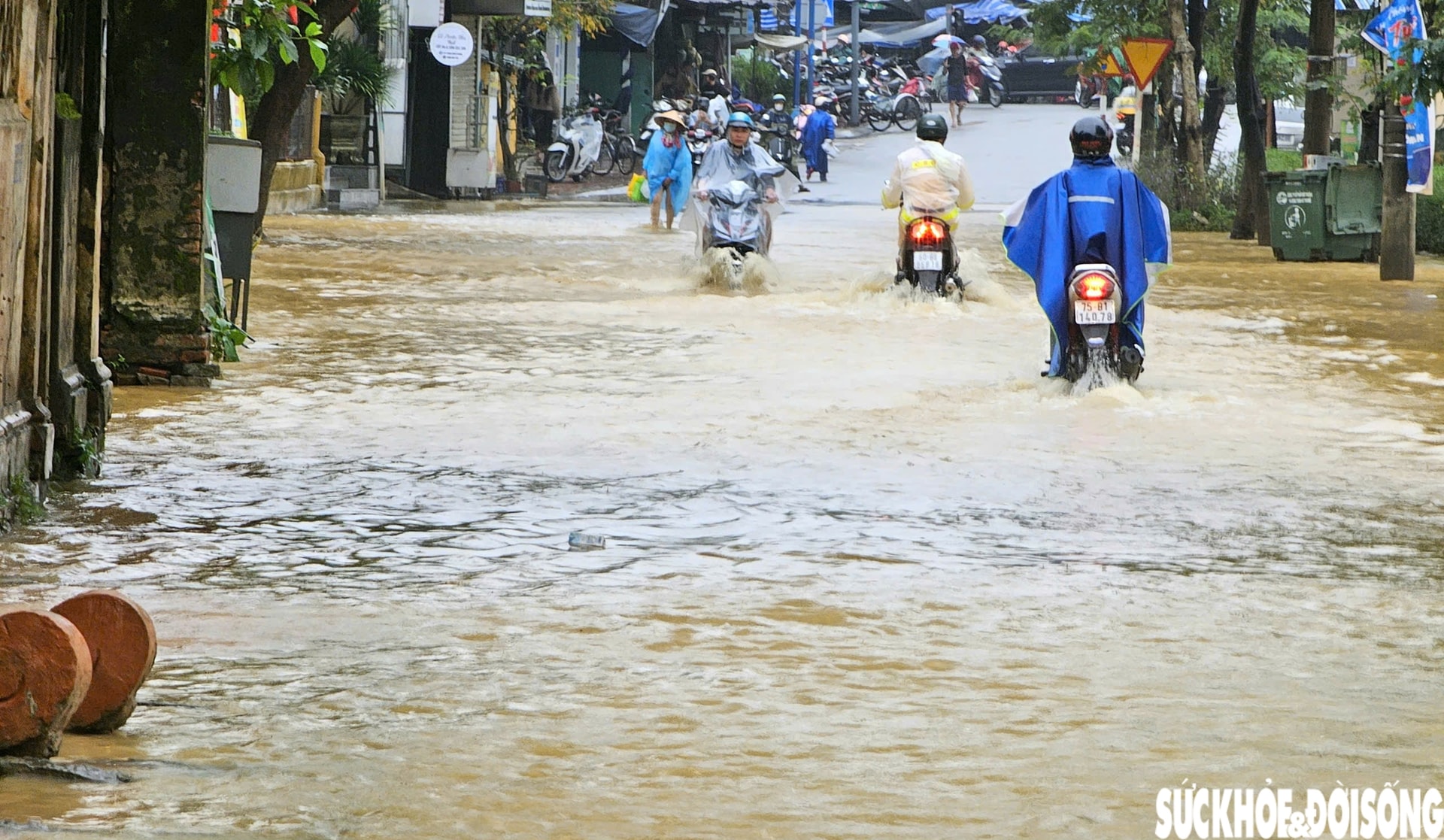 Huế lại ngập, người dân hối hả đưa ô tô, xe máy lên cao phòng lũ lần 4- Ảnh 2.