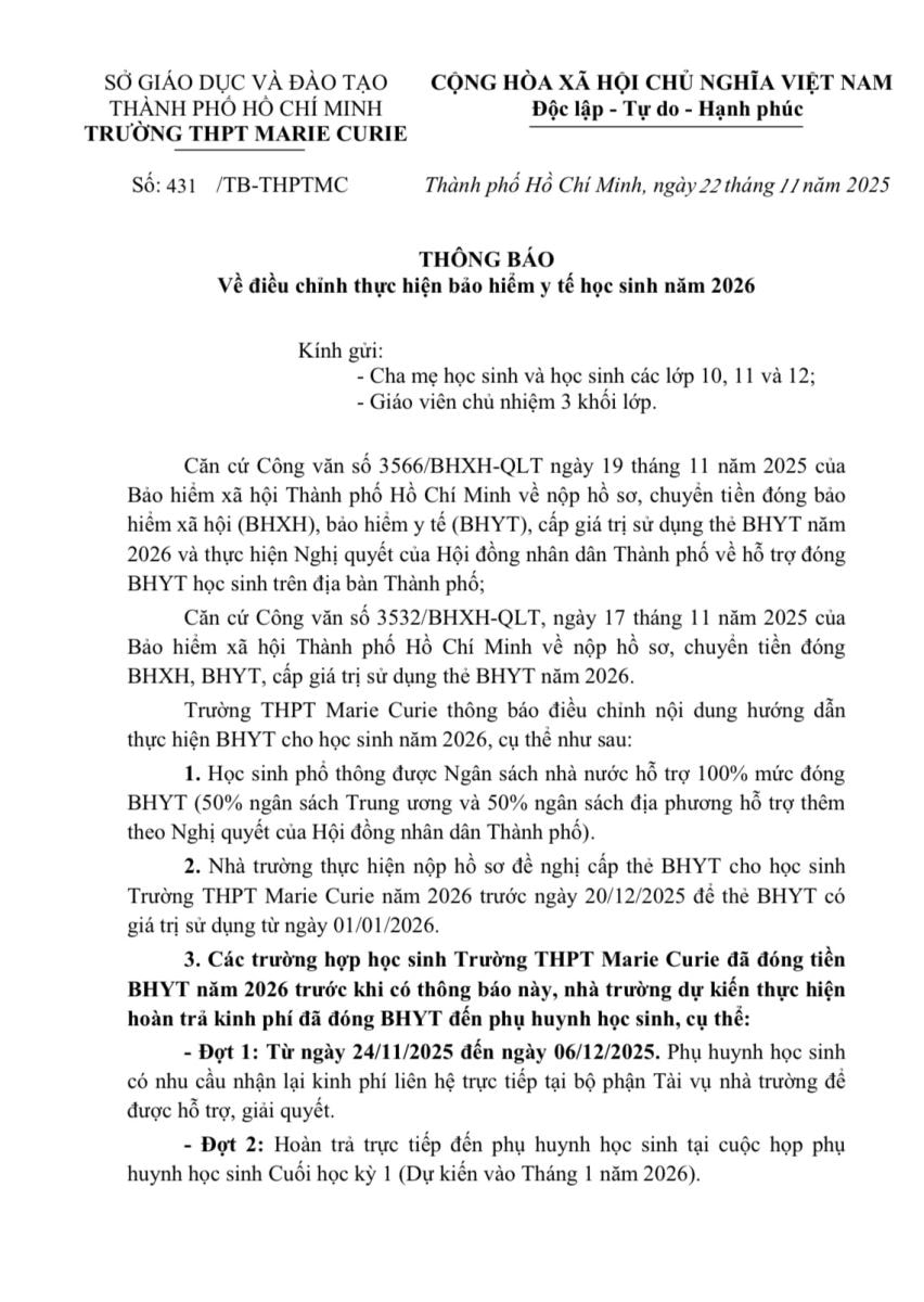 TP Hồ Chí Minh: Các trường bắt đầu hoàn trả tiền BHYT cho học sinh- Ảnh 2. TP Hồ Chí Minh: Các trường bắt đầu hoàn trả tiền BHYT cho học sinh- Ảnh 2.