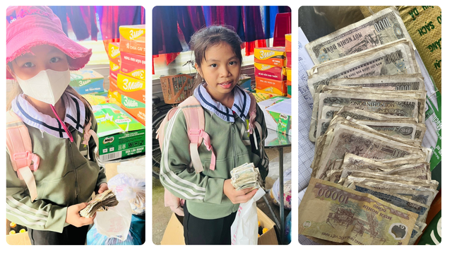 Xúc động hình ảnh cô bé mang xấp tiền lẻ gửi ủng hộ bà con vùng lũ- Ảnh 1.