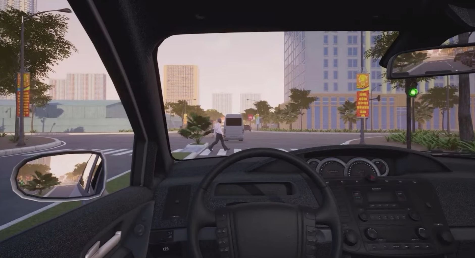 Tình huống người đi bộ qua đường trong bài thi mô phỏng.