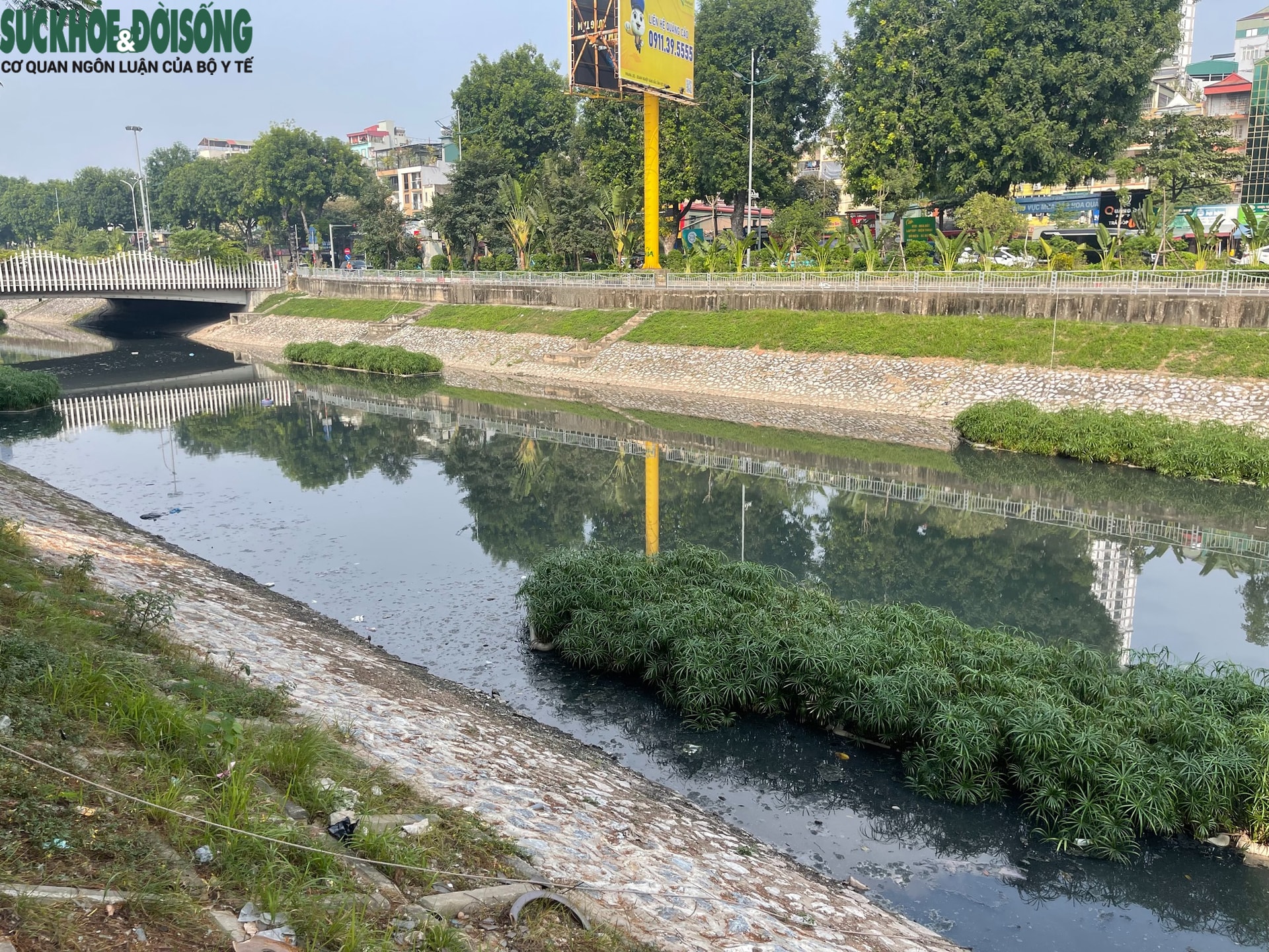 Nước sông Tô Lịch bất ngờ chuyển màu đen đặc- Ảnh 1. Nước sông Tô Lịch bất ngờ chuyển màu đen đặc- Ảnh 1.