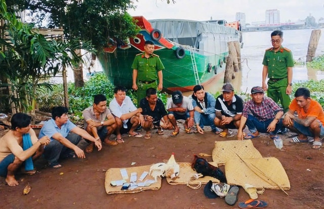 Đột kích tụ điểm đá gà ăn tiền, bắt 10 đối tượng- Ảnh 1.
