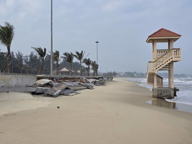 Biển 'ngoạm' bờ, phá tuyến kè hàng chục tỷ, 'ăn' dần rừng phi lao ở Quảng Trị- Ảnh 1. Biển 'ngoạm' bờ, phá tuyến kè hàng chục tỷ, 'ăn' dần rừng phi lao ở Quảng Trị- Ảnh 1.
