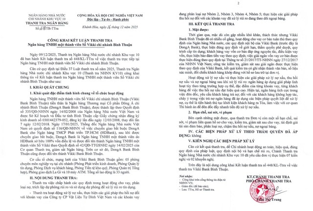 Kết luận thanh tra Vikki Bank Bình Thuận- Ảnh 2.