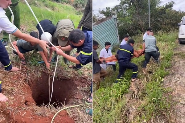 Video giải cứu nam thanh niên rơi xuống hố sâu 10m- Ảnh 1.