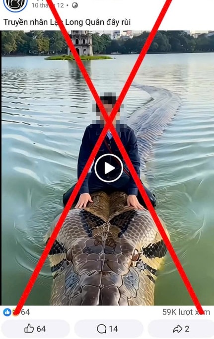 Cái kết của người đàn ông dùng AI tạo ảnh cưỡi trăn khổng lồ bơi trên hồ Hoàn Kiếm- Ảnh 1.