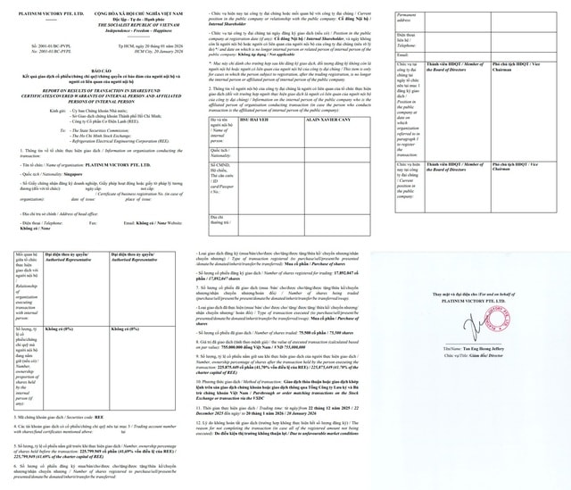 Platium Victory Pte.ltd không hoàn tất giao dịch mua cổ phiếu REE- Ảnh 2.