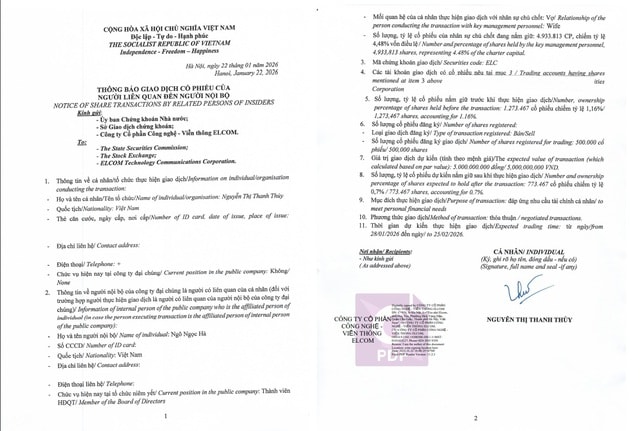 Người liên quan nộ bộ ELCOM đăng ký bán 500.000 cổ phiếu ELC- Ảnh 2.