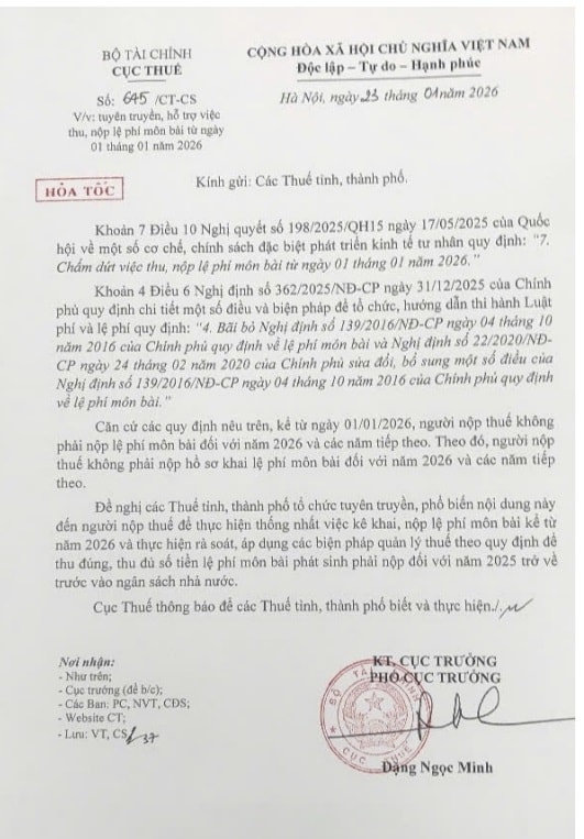 Chấm dứt thu, nộp lệ phí môn bài từ 2026- Ảnh 2.