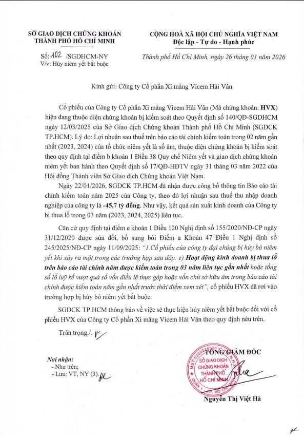 Cổ phiếu HVX của Vicem Hải Vân bị hủy niêm yết bắt buộc- Ảnh 2.