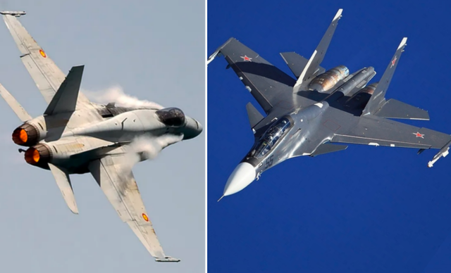 Tiêm kích Su-30SM Nga 'chạm trán' F-18 Tây Ban Nha trên biển Baltic- Ảnh 1. Tiêm kích Su-30SM Nga 'chạm trán' F-18 Tây Ban Nha trên biển Baltic- Ảnh 1.