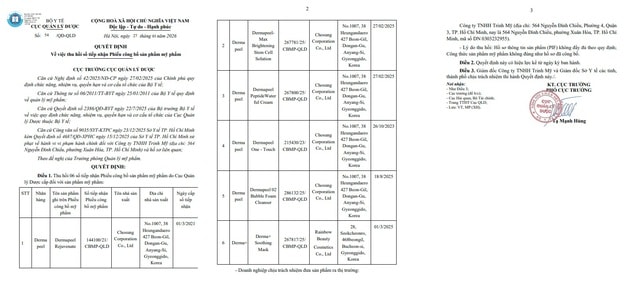 Thu hồi 6 công bố mỹ phẩm có nguồn gốc Hàn Quốc- Ảnh 2. Thu hồi 6 công bố mỹ phẩm có nguồn gốc Hàn Quốc- Ảnh 2.