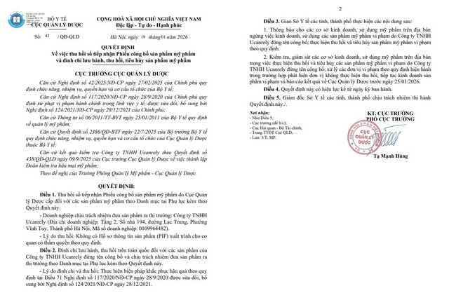 Thu hồi, đình chỉ lưu hành toàn quốc 77 mỹ phẩm của Công ty TNHH Ucanrely- Ảnh 1.