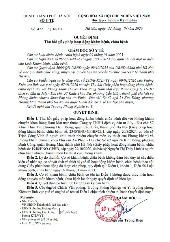 Thu hồi giấy phép 2 phòng khám trên địa bàn Hà Nội- Ảnh 1.