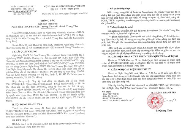 Kết luận vi phạm tại Sacombank Trung Tâm- Ảnh 2.