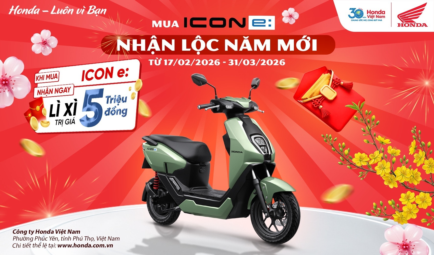 Sau lì xì 5 triệu đồng, Honda ICON e: giảm giá mạnh đầu năm 2026 - 1