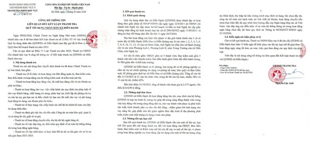 Thanh tra kết luận một số vi phạm tại Quỹ Tín dụng Nhân dân Diễm Hạnh- Ảnh 2. Thanh tra kết luận một số vi phạm tại Quỹ Tín dụng Nhân dân Diễm Hạnh- Ảnh 2.