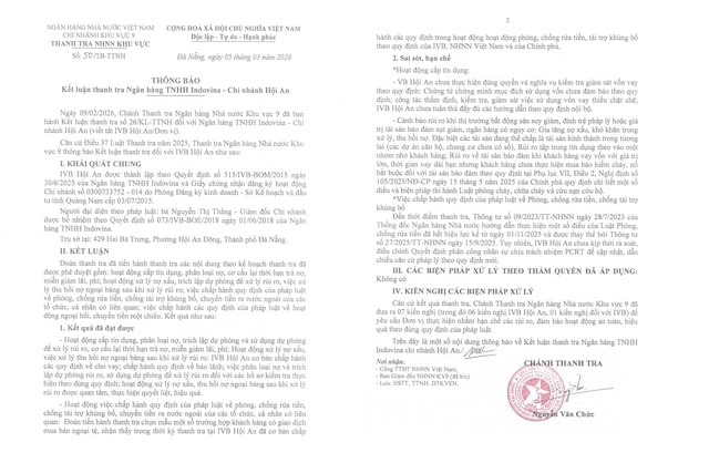 Thanh tra kết luận các sai sót, hạn chế tại Ngân hàng IVB Hội An- Ảnh 2.