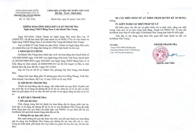 Kết luận thanh tra SeABank Nha Trang- Ảnh 2.