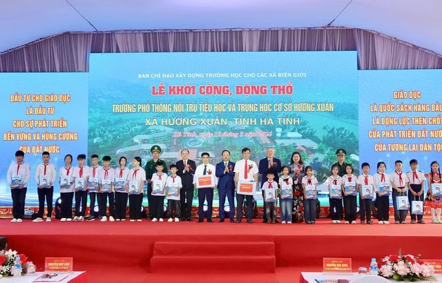 Hà Tĩnh đồng loạt khởi công trường nội trú vùng biên, tiếp sức học sinh vượt khó- Ảnh 1.