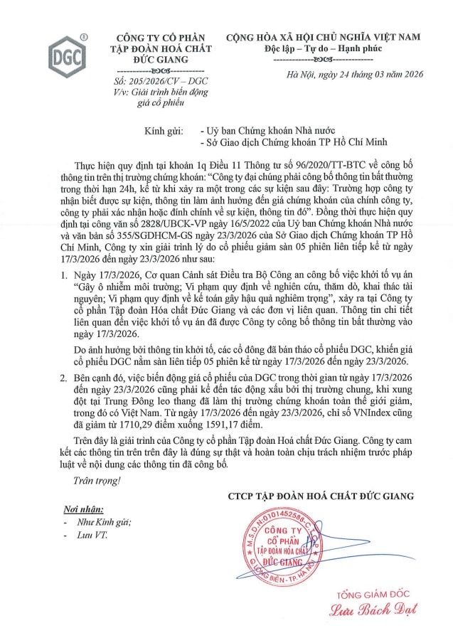 Hóa chất Đức Giang giải trình giá cổ phiếu giảm sàn 5 phiên liên tiếp- Ảnh 2.