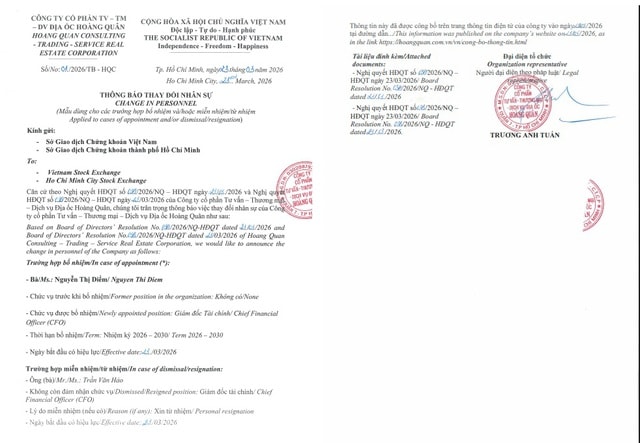 Biến động nhân sự cấp cao tại Địa ốc Hoàng Quân- Ảnh 2. Biến động nhân sự cấp cao tại Địa ốc Hoàng Quân- Ảnh 2.