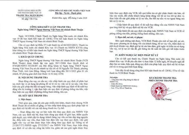 Kết luận thanh tra Vietcombank Bình Thuận- Ảnh 2. Kết luận thanh tra Vietcombank Bình Thuận- Ảnh 2.