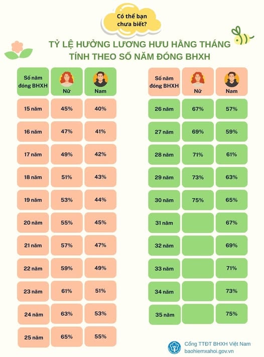 Tỷ lệ hưởng lương hưu tối thiểu và tối đa của lao động nam, nữ- Ảnh 1. Tỷ lệ hưởng lương hưu tối thiểu và tối đa của lao động nam, nữ- Ảnh 1.