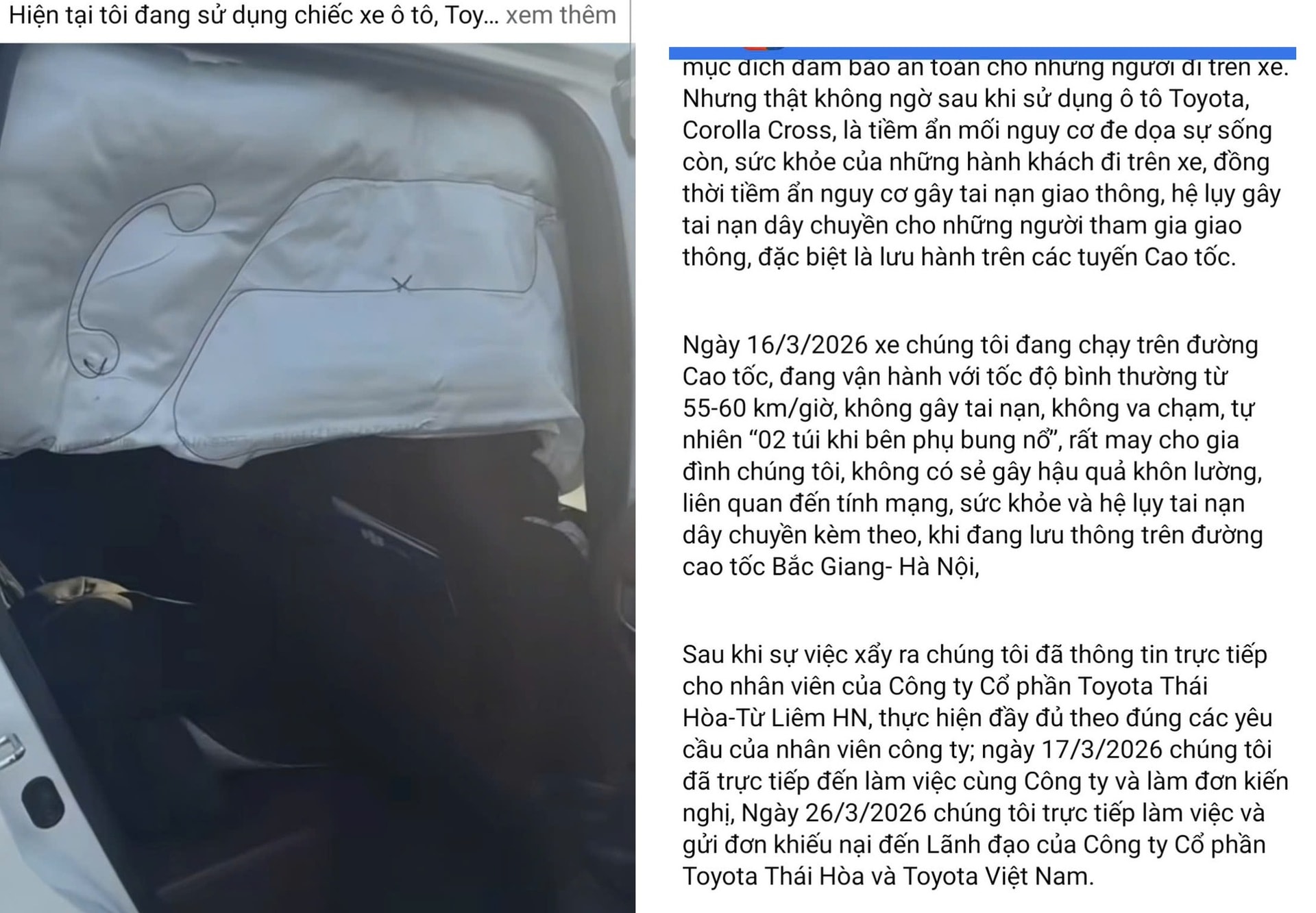 Nguyên nhân xe Toyota Corolla Cross 'tự' bung túi khí dù không va chạm- Ảnh 1.