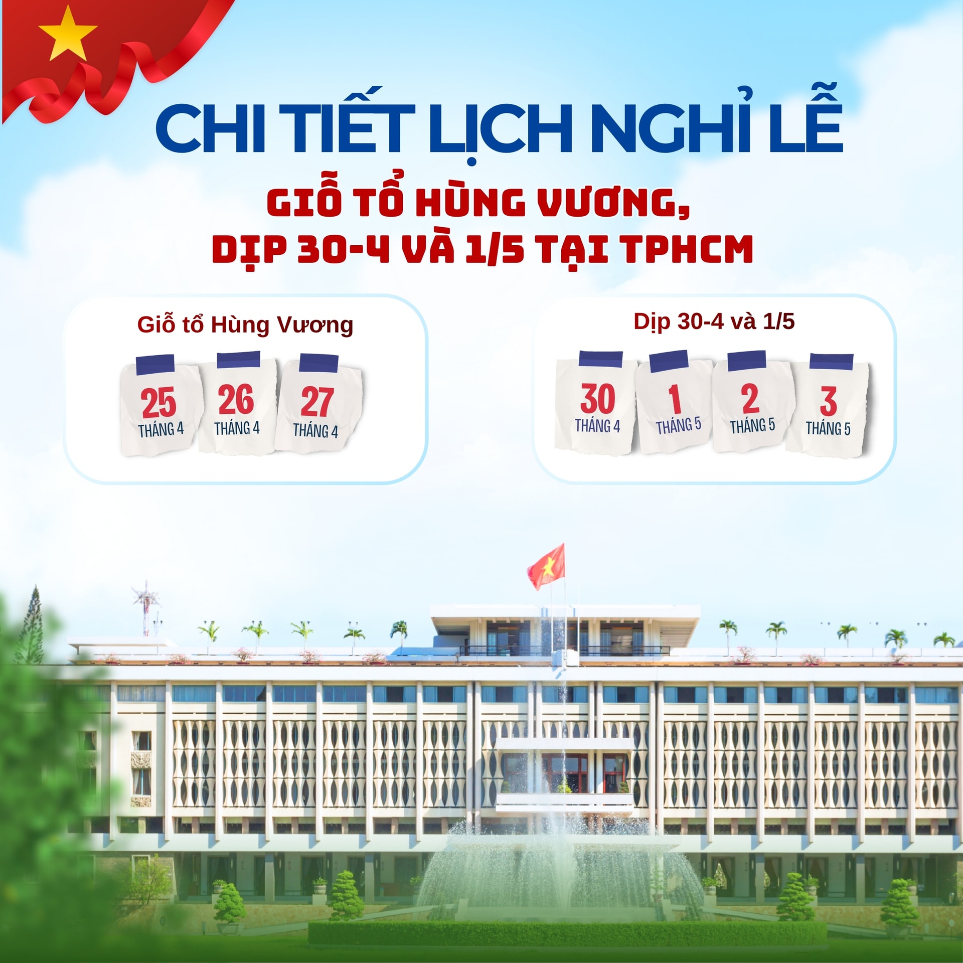 [Infographic] Chi tiết lịch nghỉ lễ Giỗ Tổ Hùng Vương, dịp 30/4 và 1/5 ở TPHCM- Ảnh 1.