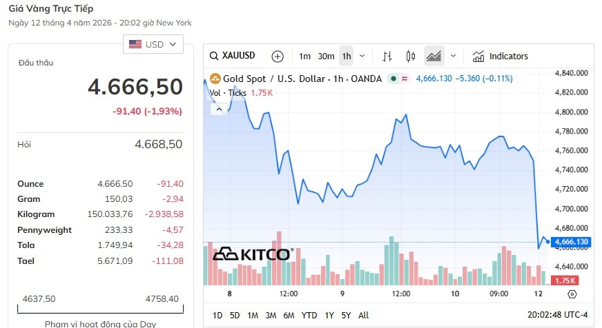 Giá vàng thế giới lao dốc sáng 13/4- Ảnh 1.