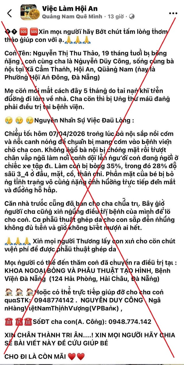 Giả mạo việc con gái 19 tháng tuổi bị bỏng nặng để lừa đảo kêu gọi tiền từ thiện- Ảnh 1.