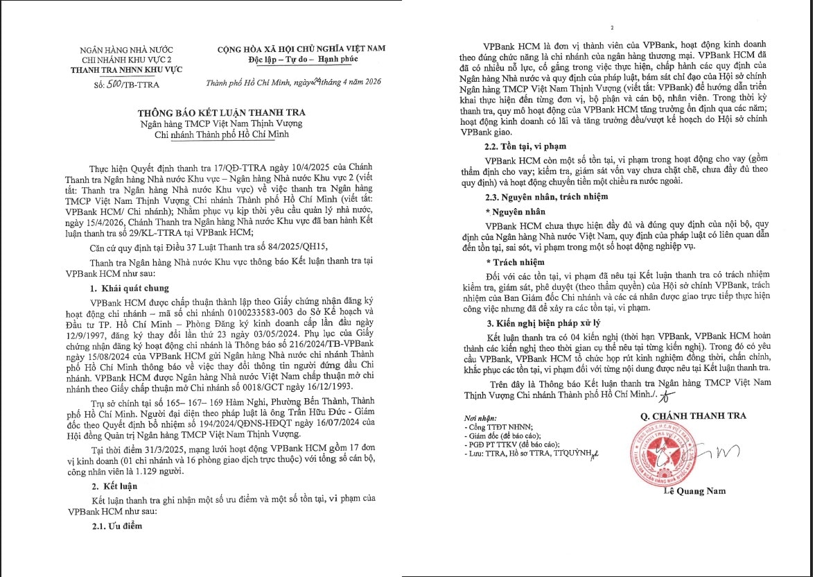 Hội sở VPBank liên quan đến tồn tại, vi phạm của chi nhánh TPHCM- Ảnh 2.