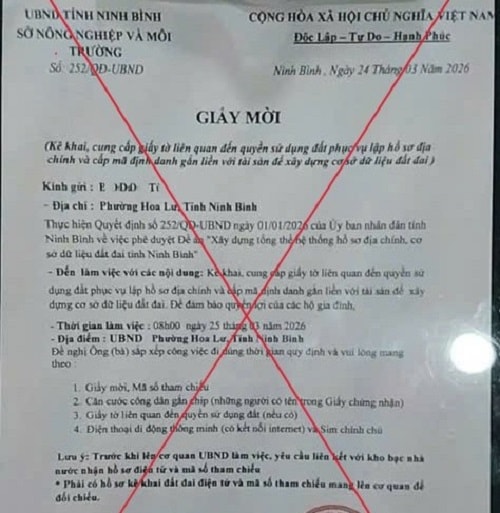 Cảnh báo lừa đảo giả danh giấy mời phục vụ cấp mã định danh để xây dựng cơ sở dữ liệu đất đai- Ảnh 1.