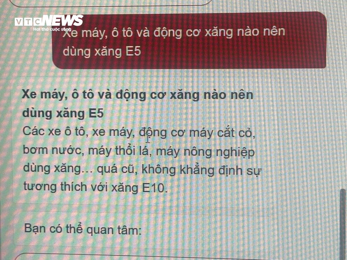 Chatbot giải đáp các nội dung về xăng sinh học.