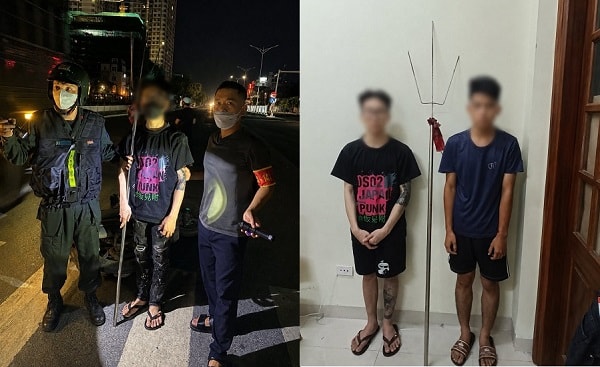 Hà Nội: Tổ công tác Y7/141 truy đuổi, khống chế 2 quái xế mang theo cây đinh ba tự chế- Ảnh 1. Hà Nội: Tổ công tác Y7/141 truy đuổi, khống chế 2 quái xế mang theo cây đinh ba tự chế- Ảnh 1.