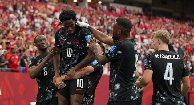 Tiền đạo Jonathan David ăn mừng bàn thắng trong trận thắng Qatar tại World Cup 2026.
