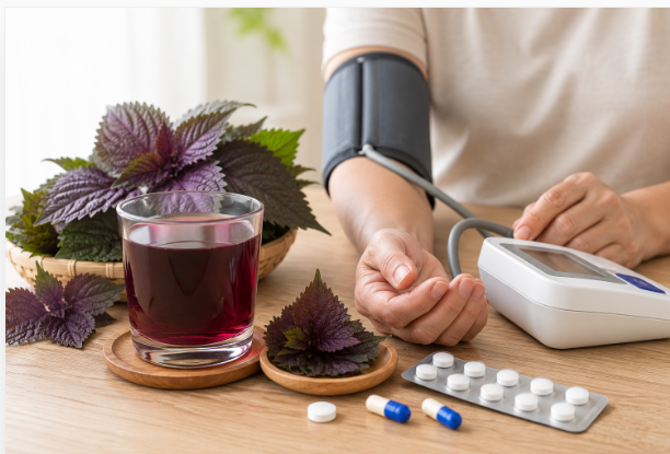 Người đang dùng thuốc huyết áp có nên uống nước lá tía tô? - Ảnh 2.