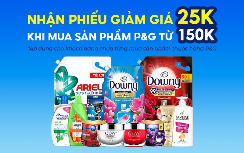 Chào bạn mới: Tặng mã giảm 25K khi mua P&G tại Bách hóa XANH